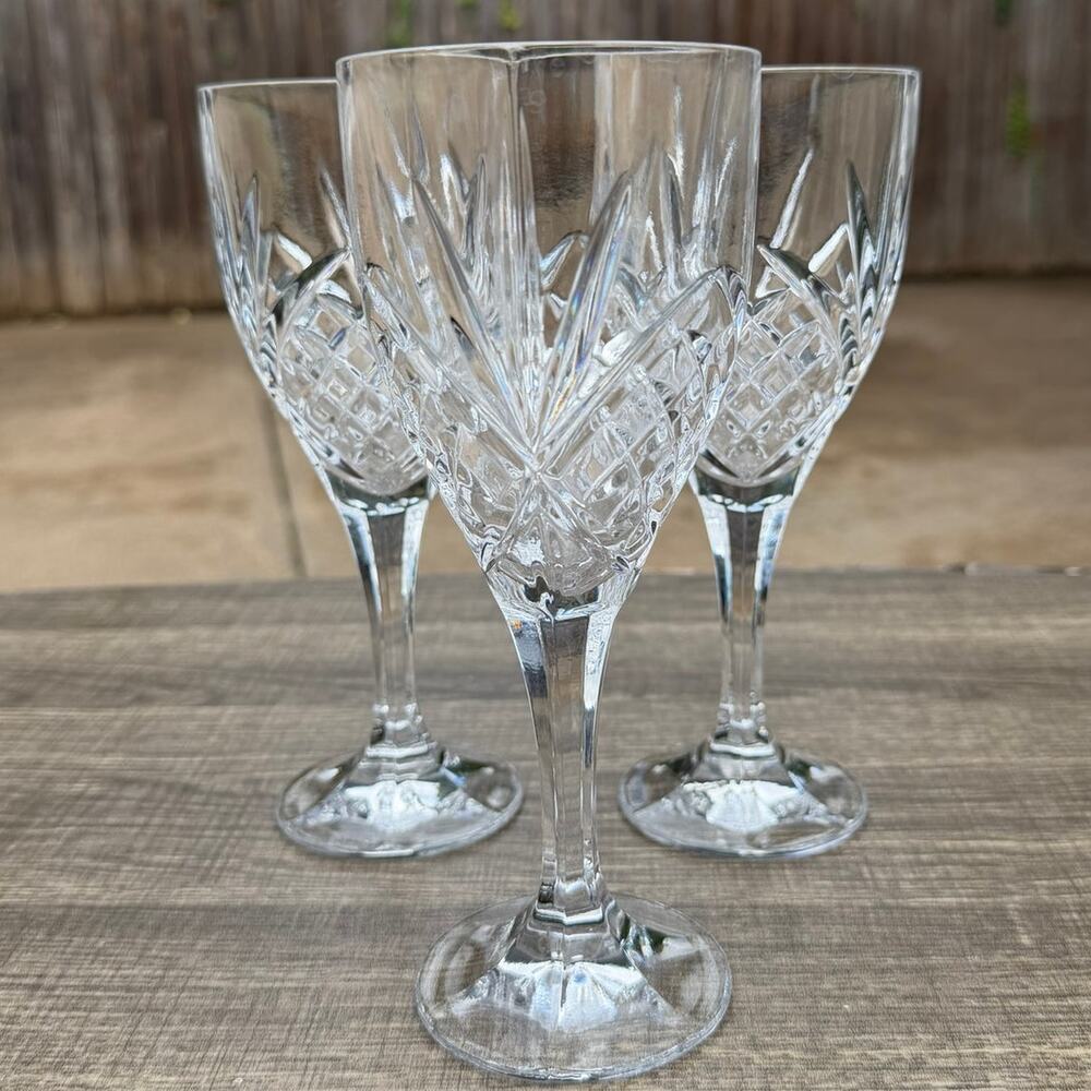 Shannon Godinger Vintage Dublin Crystal Wine Goblets 8" Cut Glasses-Set of 3